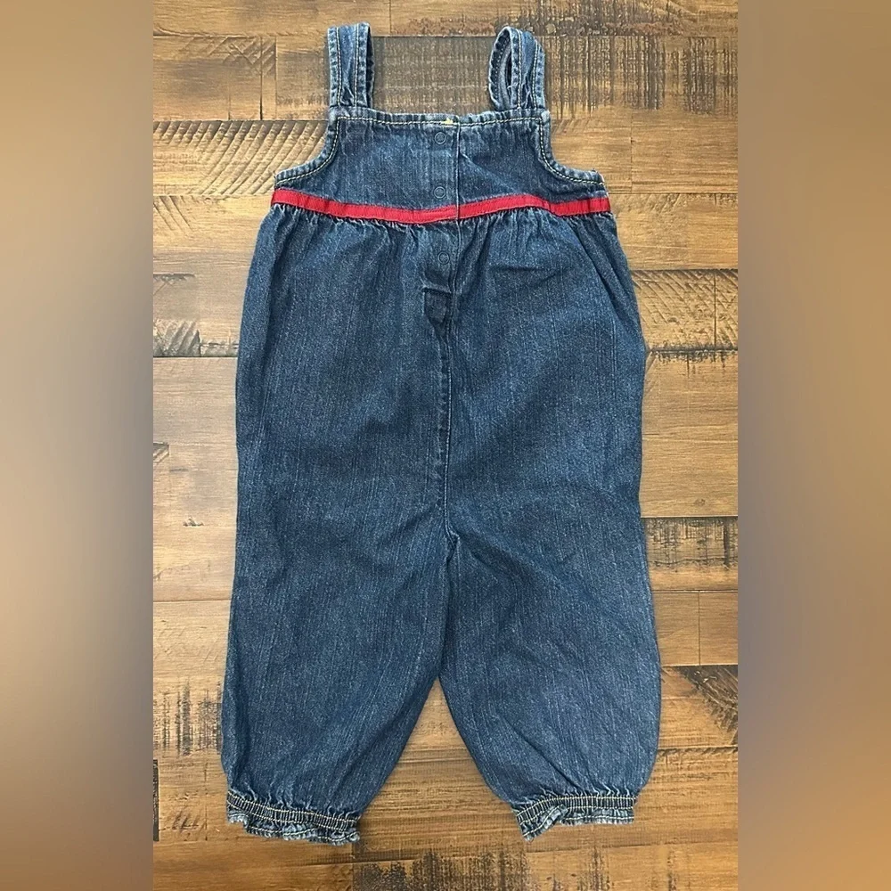 Gymboree Colorful Village Denim Overalls Ruffle Trim Reindeer Holiday Sz 12-18mo